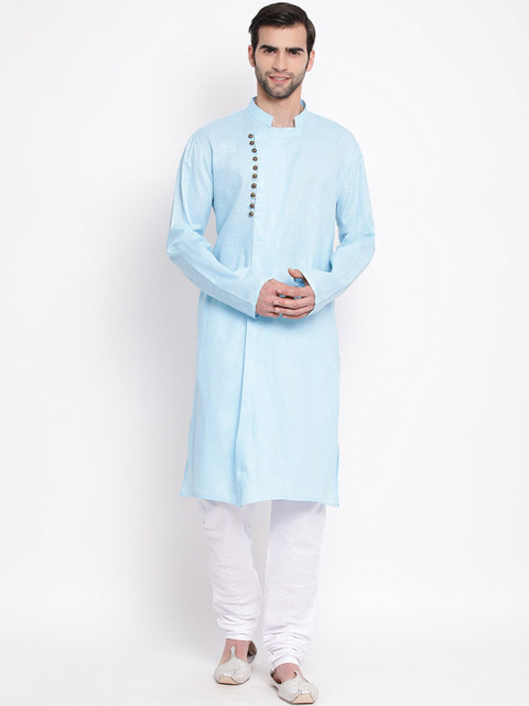 

VASTRAMAY Men Blue & White Solid Kurta with Pyjamas