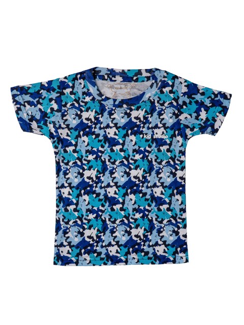 

Kid Studio Boys Blue & Green Printed Round Neck T-shirt