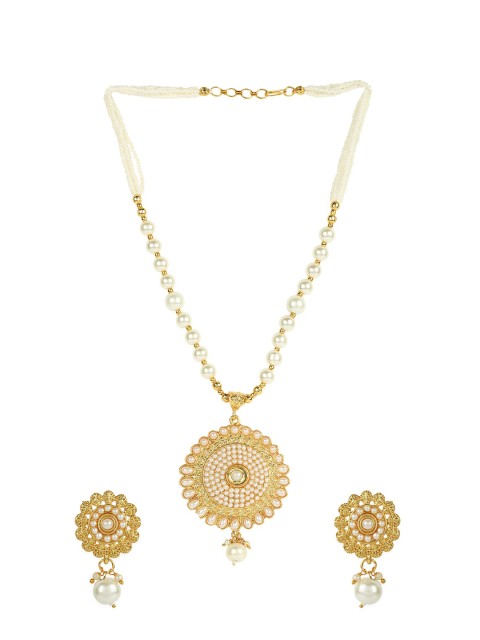 

ANIKAS CREATION Gold-Plated Off-White Pearl Handcrafted Jewellery Set