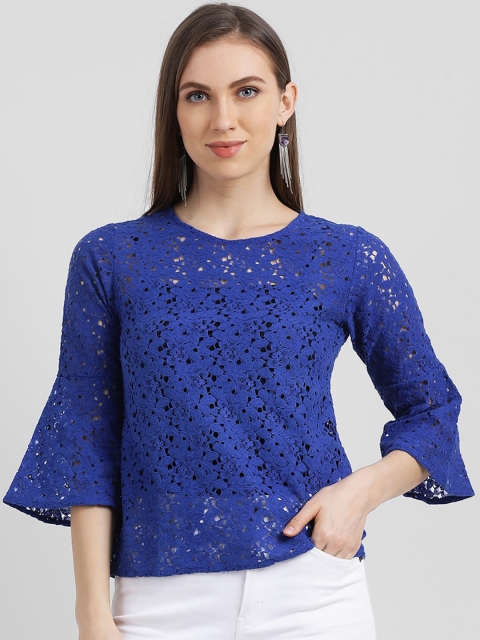 

Zink London Women Blue Self Design Lace Top