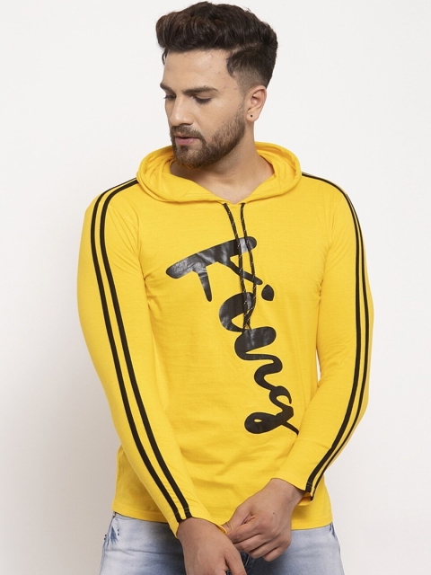 

KATSO Men Yellow & Black Printed Hood T-shirt