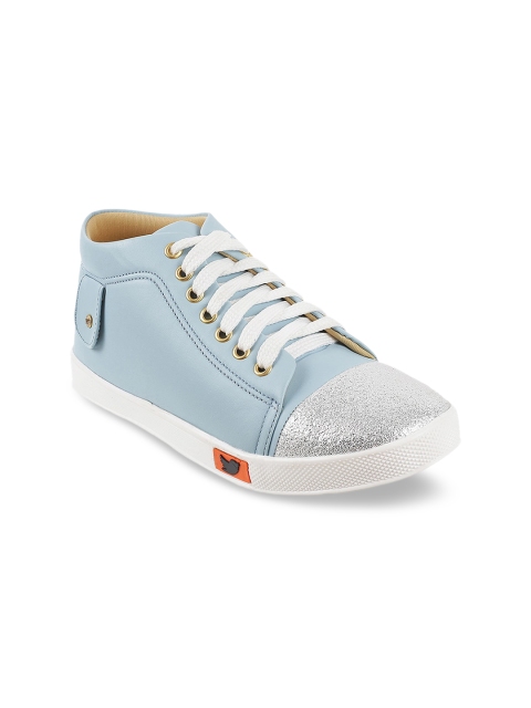 

WALKWAY Women Blue & Silver-Toned Colourblocked Mid Top Sneakers