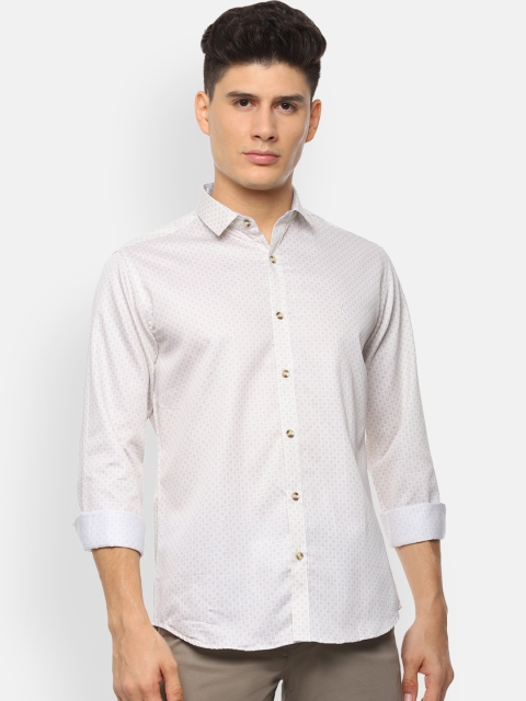 

V Dot Men Beige Slim Fit Printed Casual Shirt