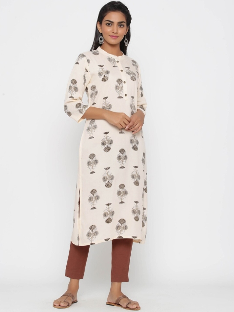 

WomenMagic Women Beige Printed Straight Kurta