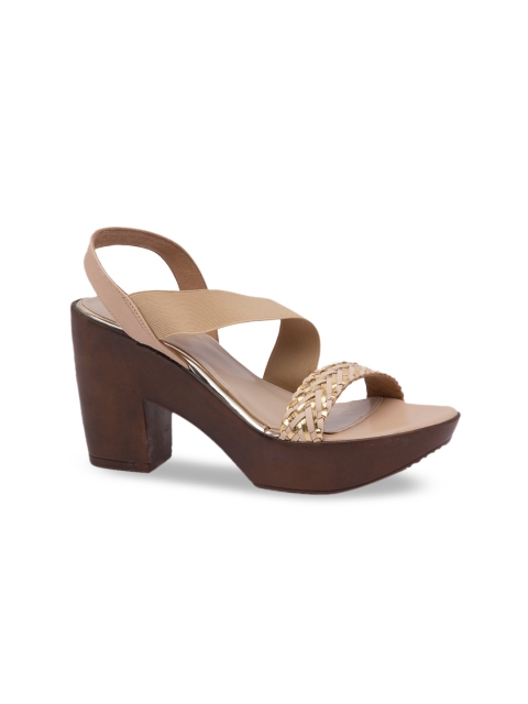 

Rocia Women Beige Embellished Cross Strap Block Heels