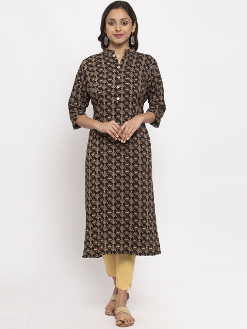 

TAG 7 Women Black Printed Straight Kurta