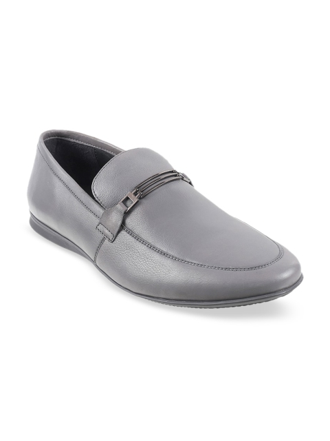

Mochi Men Grey Solid Leather Formal Loafers