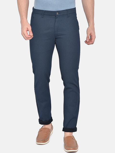 

beevee Men Blue Regular Fit Checked Regular Trousers