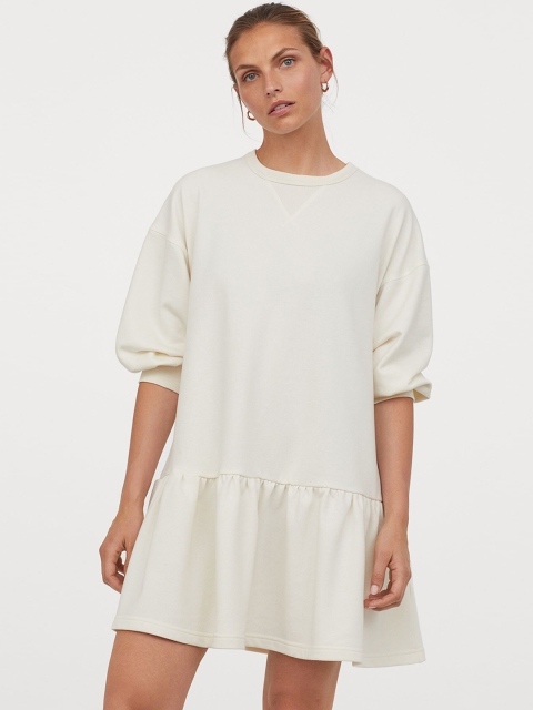 

H&M Women Off-White Solid Sweatshirt Dress