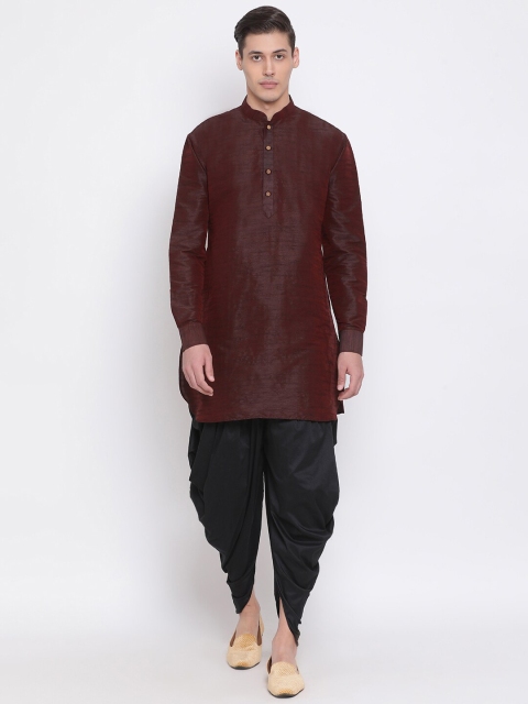 

VASTRAMAY Men Burgundy & Black Solid Kurta with Dhoti Pants