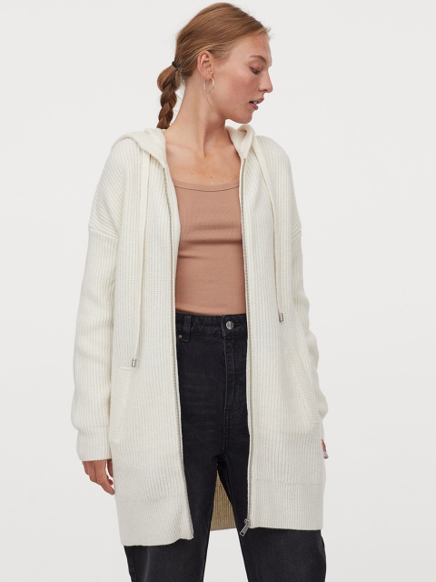 

H&M Women White Striped Zip-Through Cardigan