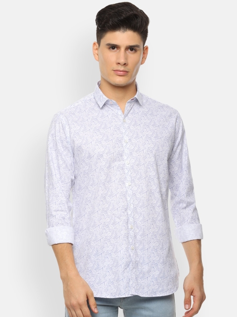 

V Dot Men White & Blue Floral Print Casual Shirt