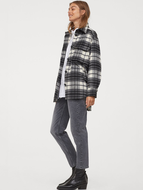 

H&M Women Black & White Checked Shacket