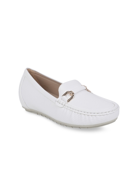 

Bata Women White Solid Horsebit Loafers
