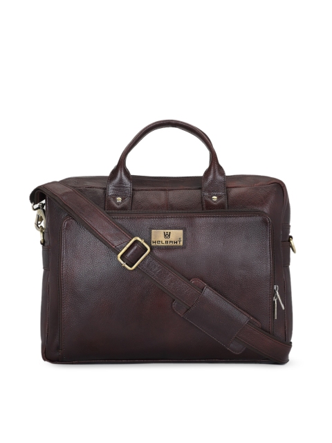 

WELBAWT Men Brown Solid Leather Laptop Bag