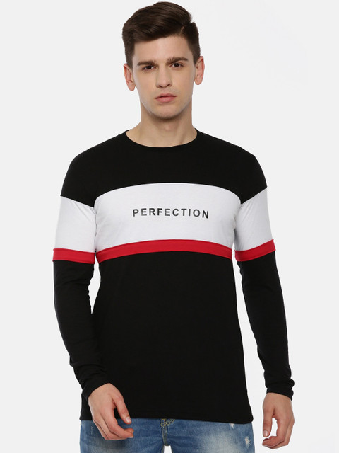 

KAY DEE Men Black Colourblocked Round Neck T-shirt