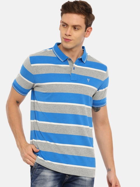 

Classic Polo Men Blue & Grey Slim Fit Striped Polo Collar T-shirt