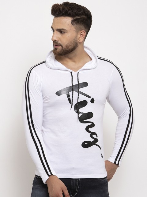 

KATSO Men White Printed Hood T-shirt