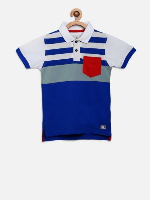 

Cherry Crumble Boys Blue & White Colourblocked Polo Collar T-shirt