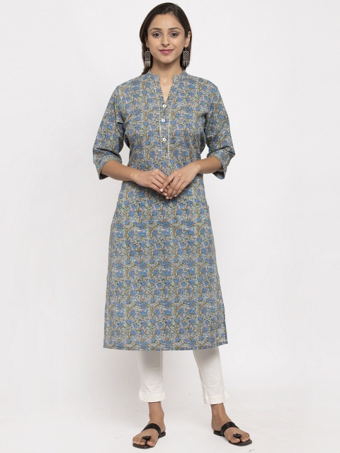 

TAG 7 Women Blue & Grey Printed Straight Kurta