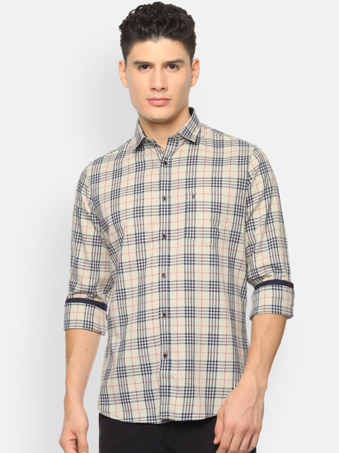 

Van Heusen Sport Men Cream-Coloured & Black Slim Fit Checked Casual Shirt