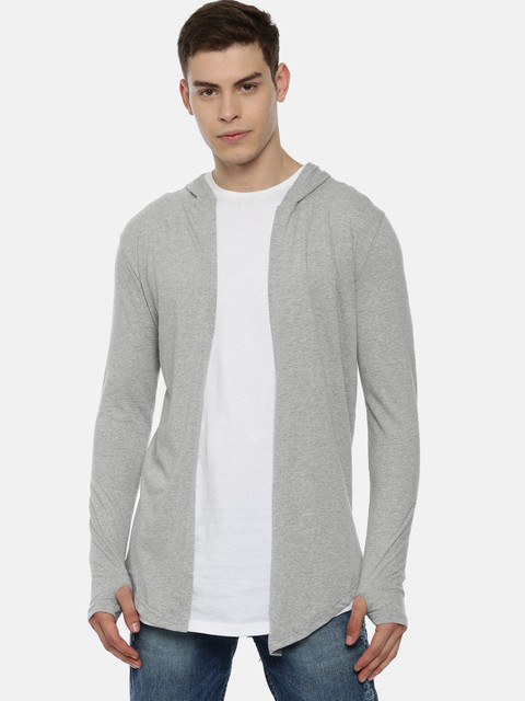 

KAY DEE Men Grey Melange Solid Open Front Shrug