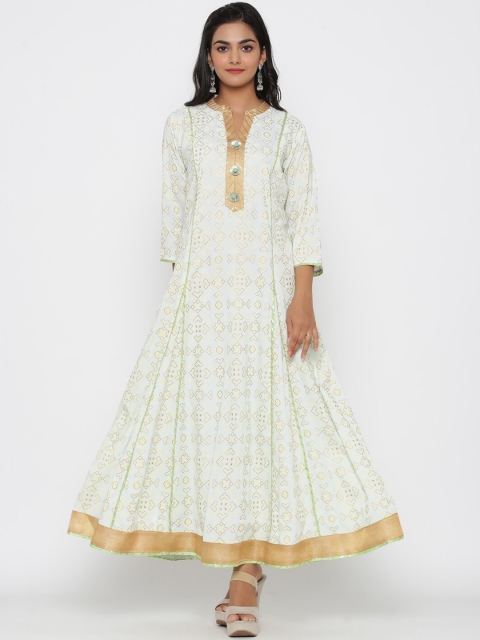 

WomenMagic Women White & Gold Printed Maxi Dress