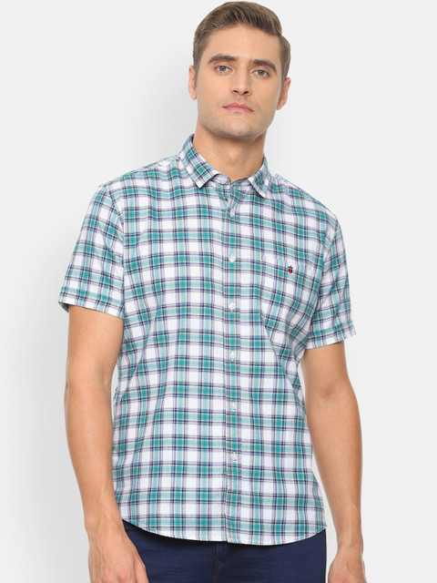 

Louis Philippe Jeans Men White & Green Slim Fit Checked Casual Shirt