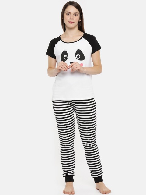 

Dreamz by Pantaloons Women White & Black Printed Night suit