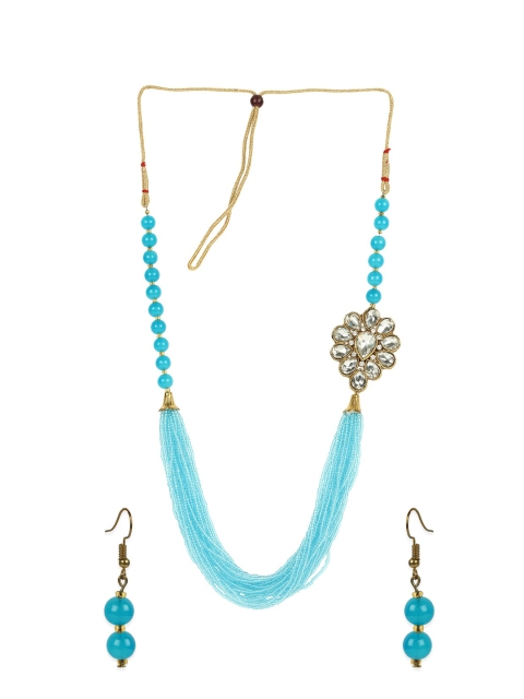 

ANIKAS CREATION Gold-Plated Blue & White Stone-Studded Pearl Beaded Handcrafted Jewellery Set