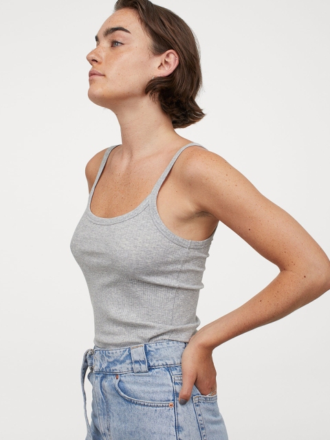 

H&M Women Grey Ribbed Strappy Top