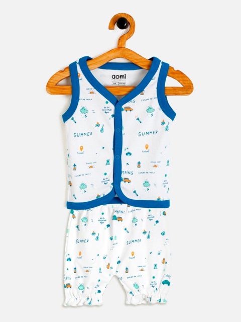 

Aomi Boys White & Blue Printed T-shirt with Shorts