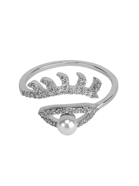

Kazo Silver-Plated & White Stone-Studded Pearl Eye-Shaped Finger Ring