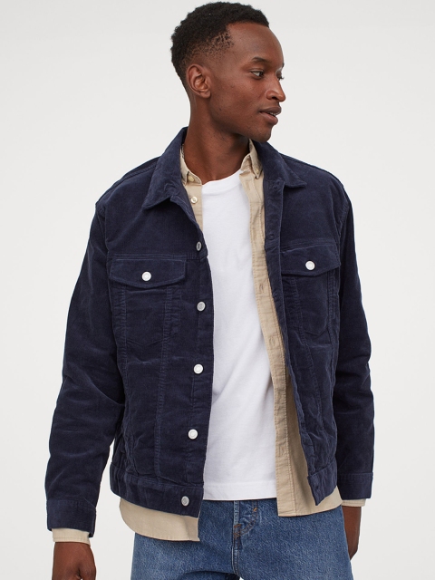 

H&M Men Blue Solid Corduroy Jacket
