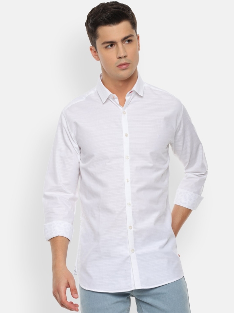 

V Dot Men White Slim Fit Solid Casual Shirt