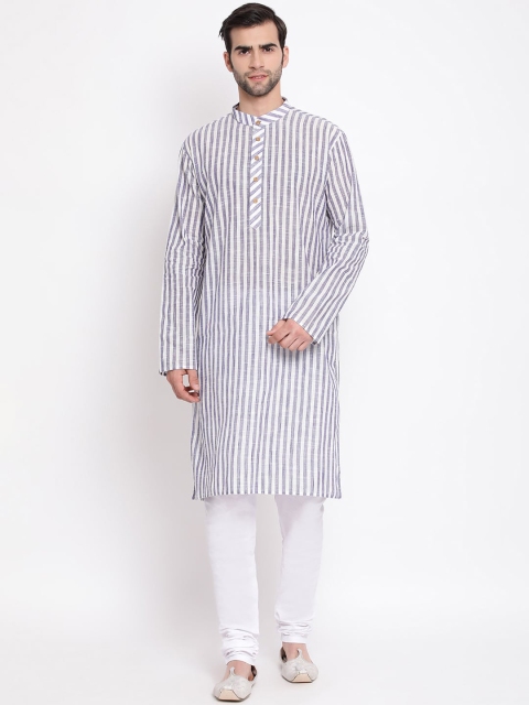 VASTRAMAY Men Grey & White Striped Kurta with Pyjamas