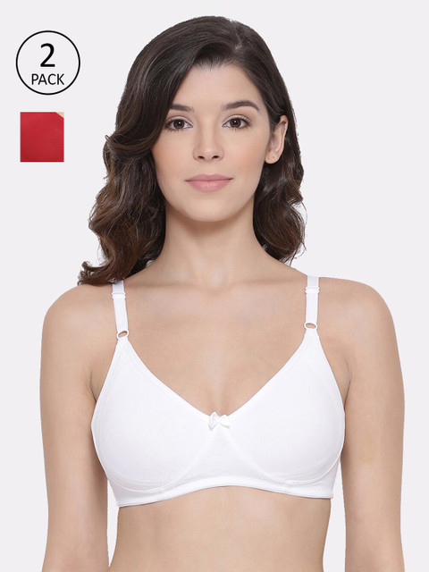 

LYRA Pack Of 2 Red & White Solid Non-Wired Non Padded Everyday Bra 513
