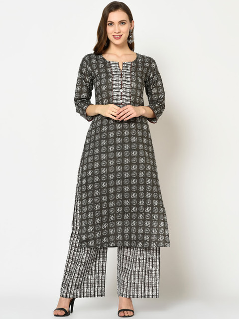 

Yufta Women Grey Printed Kurta with Palazzos