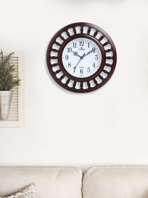 

ZANIBO Brown & White Round Solid 30.5 cm Analogue Wall Clock