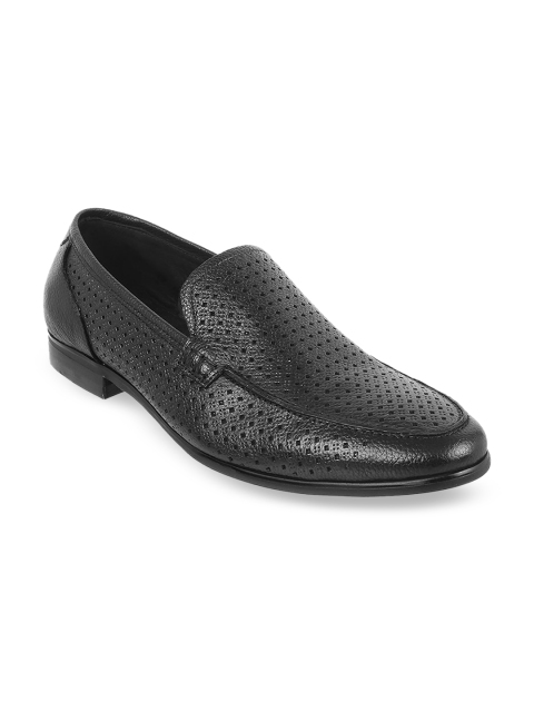 

J.FONTINI Men Black Textured Leather Formal Slip-Ons