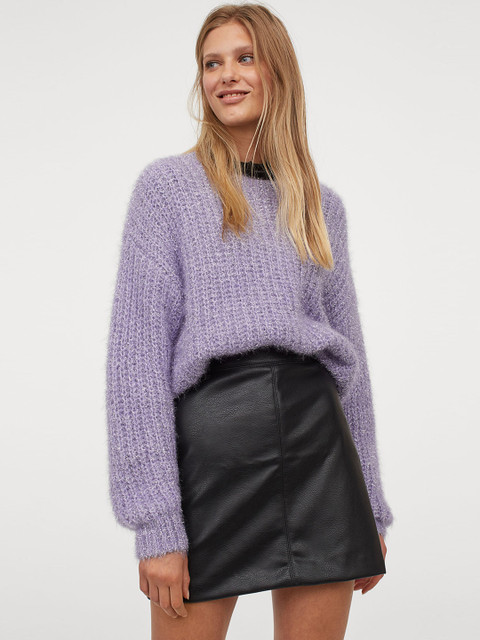 

H&M Women Black Solid Imitation Leather Skirt