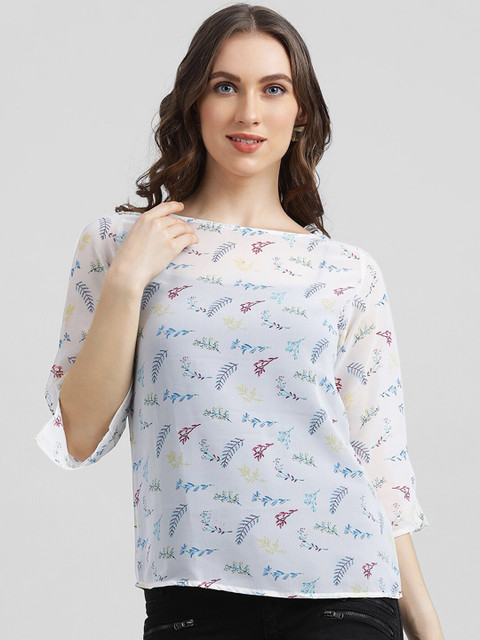 

Zink London Women White Floral Print Top