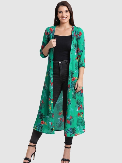 

FABNEST Women Green Printed Open Front Shrug