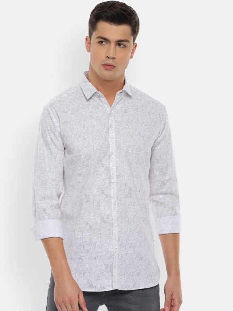

V Dot Men White Slim Fit Printed Casual Shirt