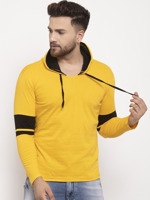 

KATSO Men Yellow Solid Hood T-shirt