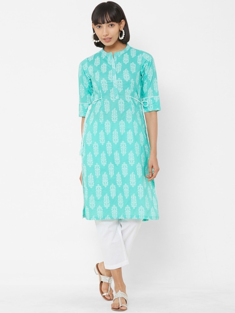 

Vedic Women Sea Green & White Printed A-Line Kurta
