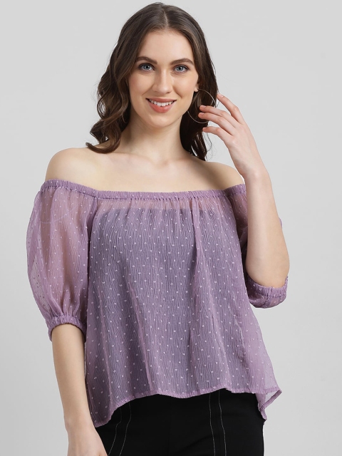 

Zink London Women Mauve Self Design Bardot Top