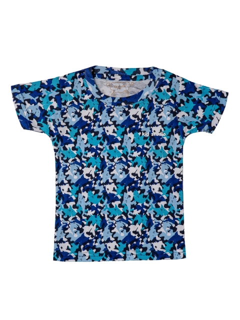 

Kid Studio Boys Blue & Green Printed Round Neck T-shirt