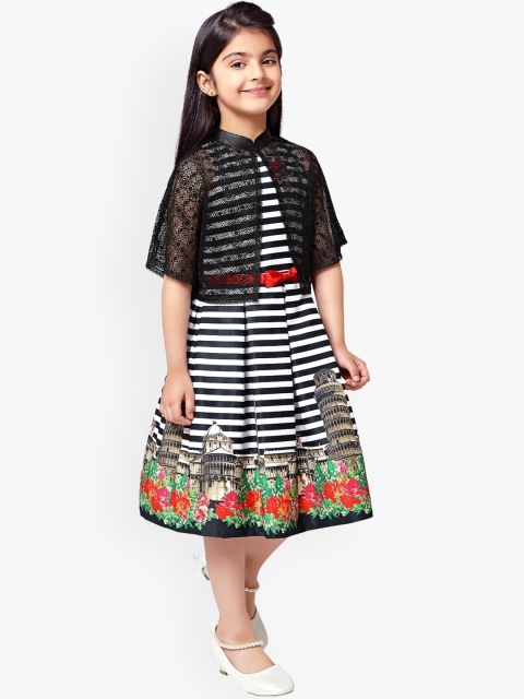 

Tiny Baby Girls Black & White Striped Fit and Flare Dress