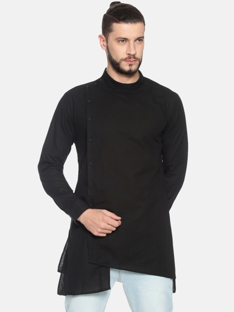 

SHOWOFF Men Black Solid Straight Kurta